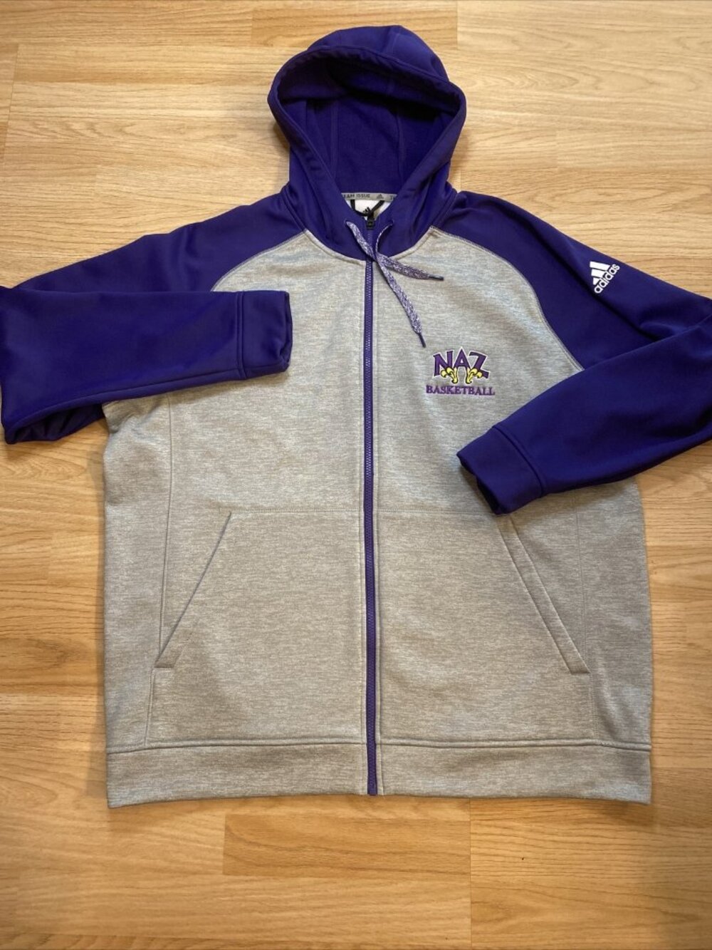 Nazareth College Men's Hoodie Adidas NAZ Basketball Full Zip Fleece Athletic 2XL